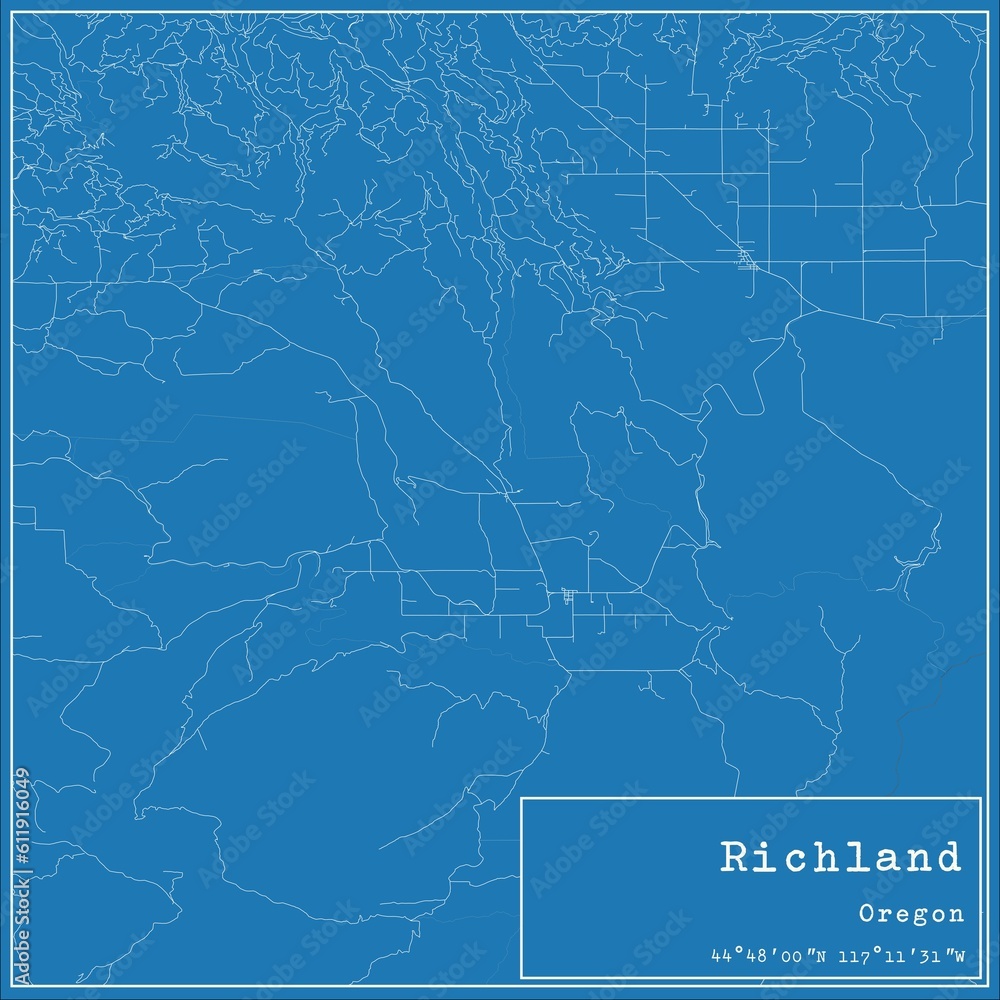 Fototapeta premium Blueprint US city map of Richland, Oregon.