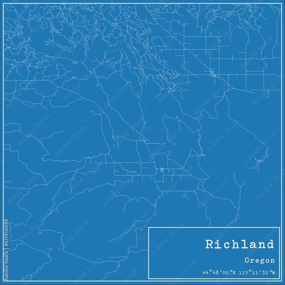 Blueprint US city map of Richland, Oregon.