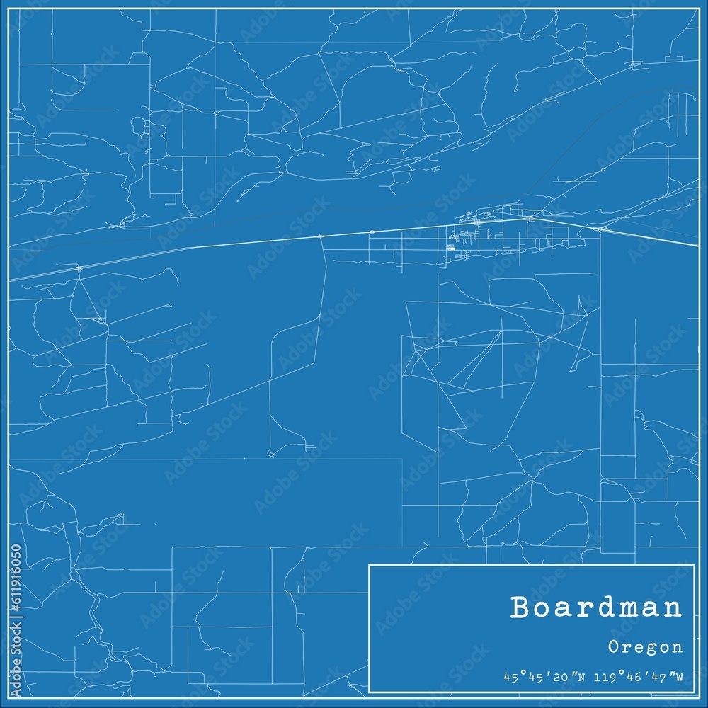 Blueprint US city map of Boardman, Oregon.