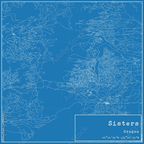 Fotografie Blueprint US city map of Sisters, Oregon.