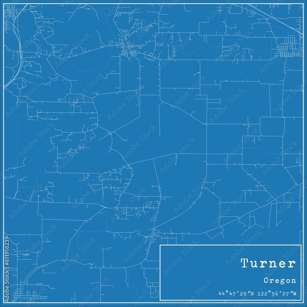 Blueprint US city map of Turner, Oregon.