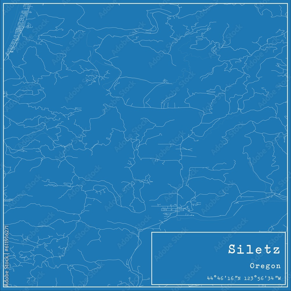 Blueprint US city map of Siletz, Oregon.