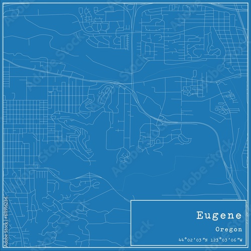 Blueprint US city map of Eugene, Oregon.