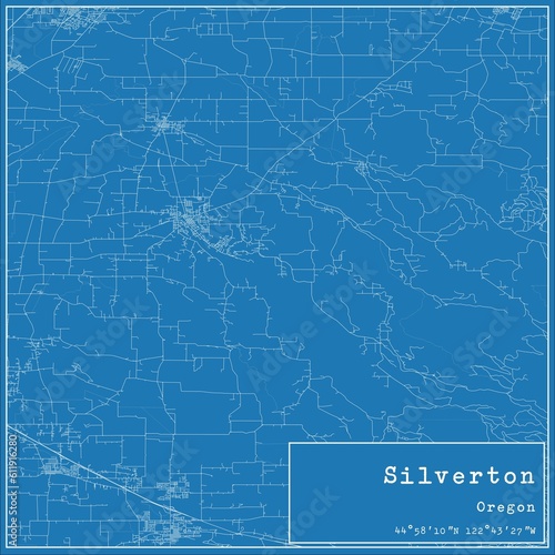 Blueprint US city map of Silverton, Oregon.