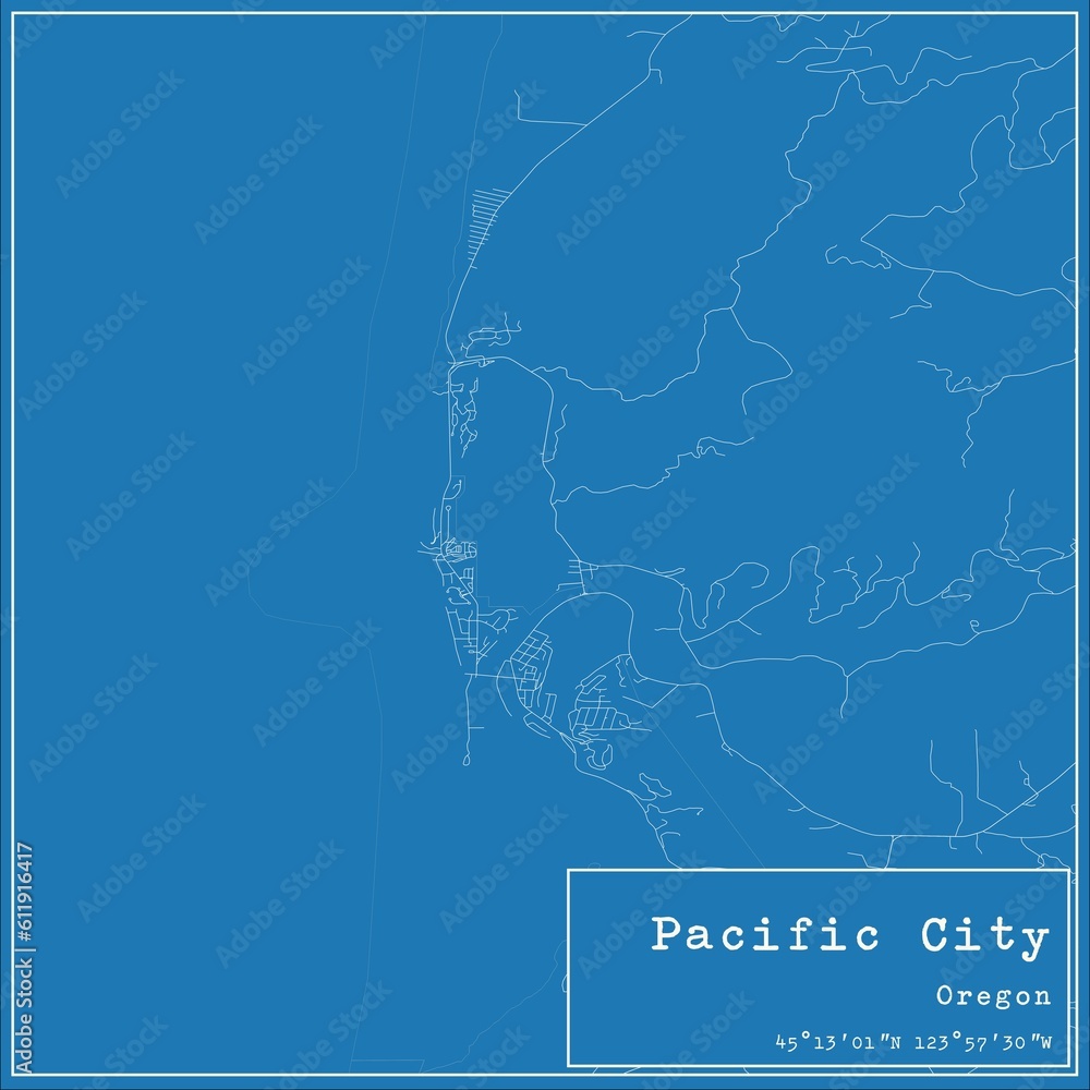 Blueprint US city map of Pacific City, Oregon. Blueprint US city map of Pacific City, Oregon.