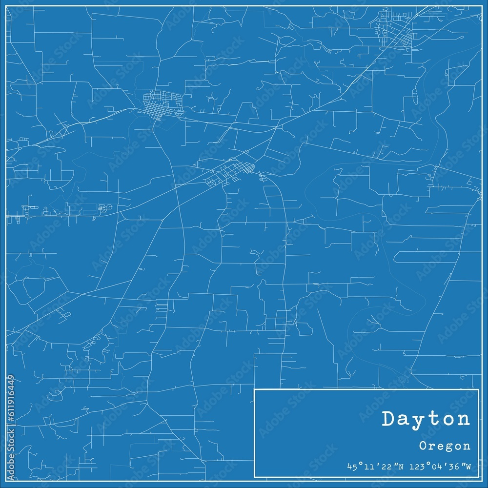 Blueprint US city map of Dayton, Oregon.