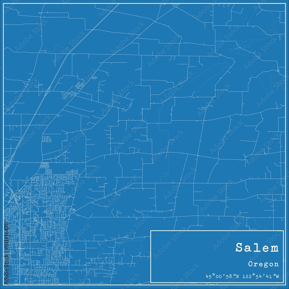 Blueprint US city map of Salem, Oregon.