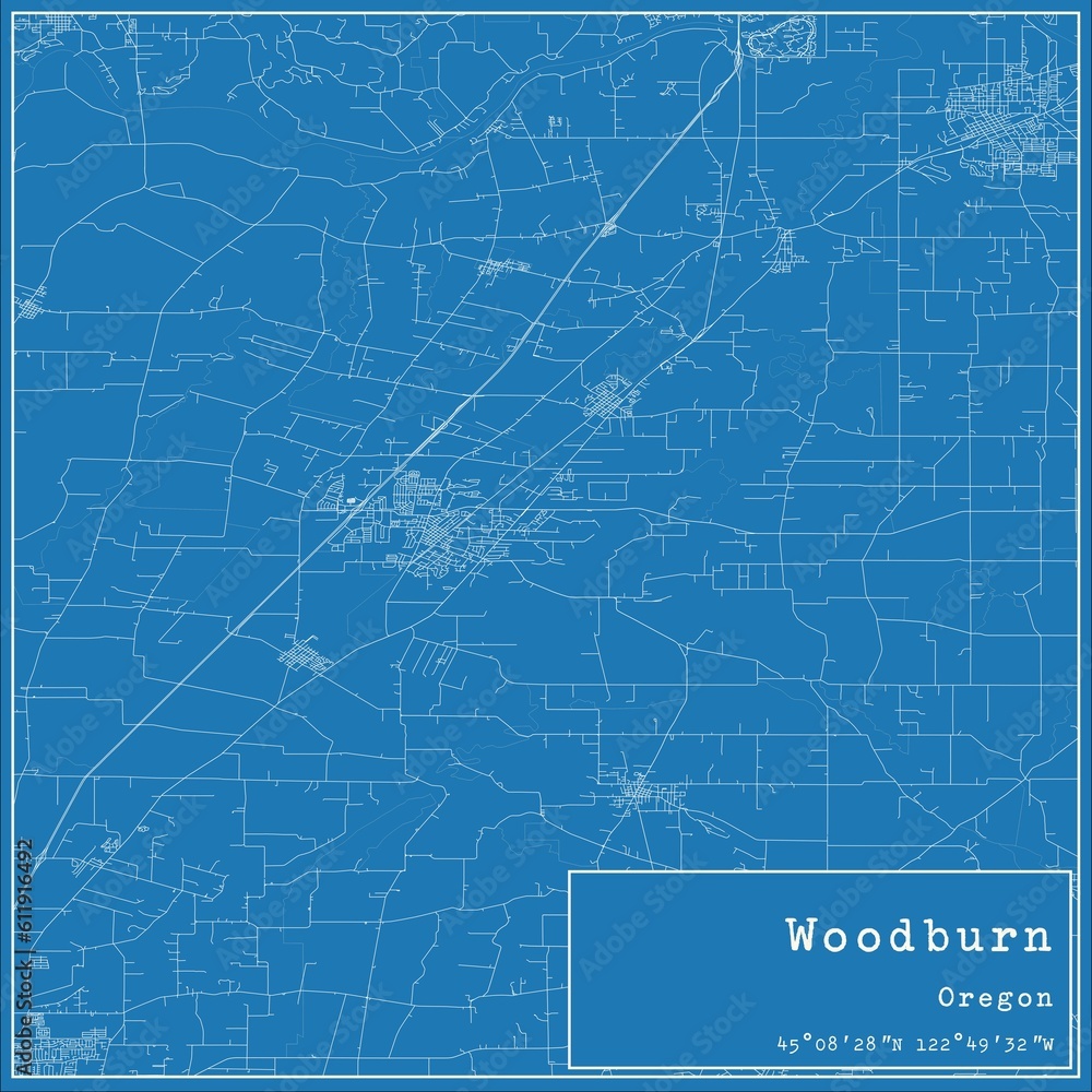 Obraz premium Blueprint US city map of Woodburn, Oregon.