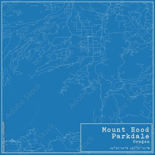 Blueprint US city map of Mount Hood Parkdale, Oregon. photo