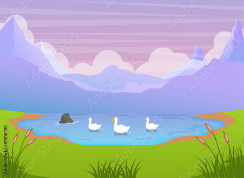 river view with mountain landscape background