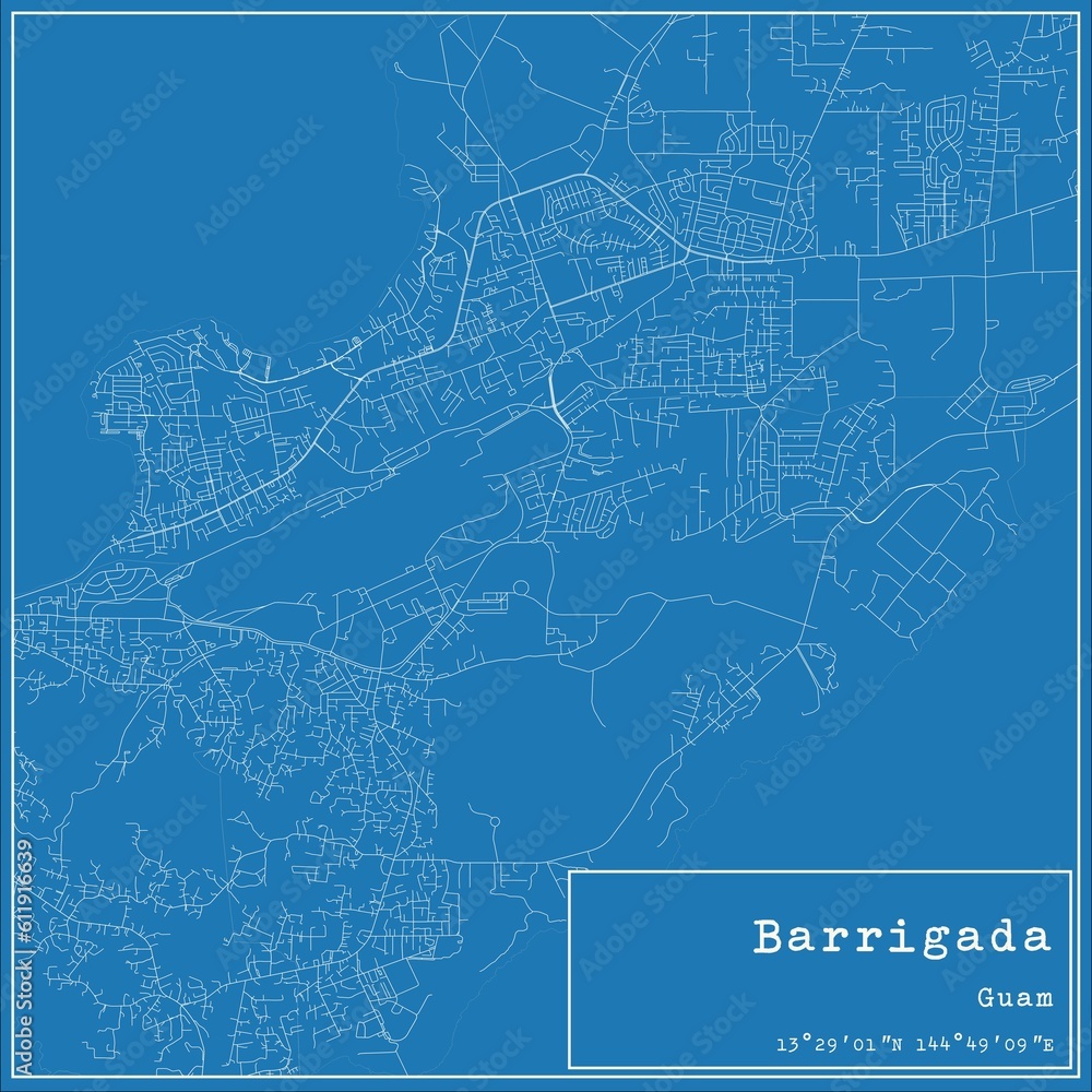 Blueprint US city map of Barrigada, Guam.
