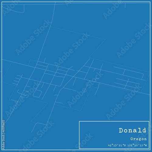 Blueprint US city map of Donald, Oregon.
