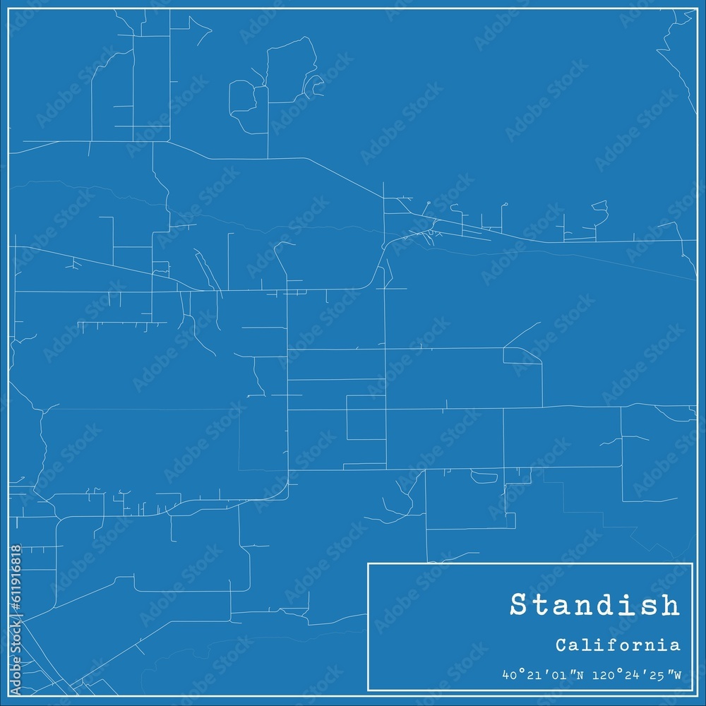 Blueprint US city map of Standish, California.