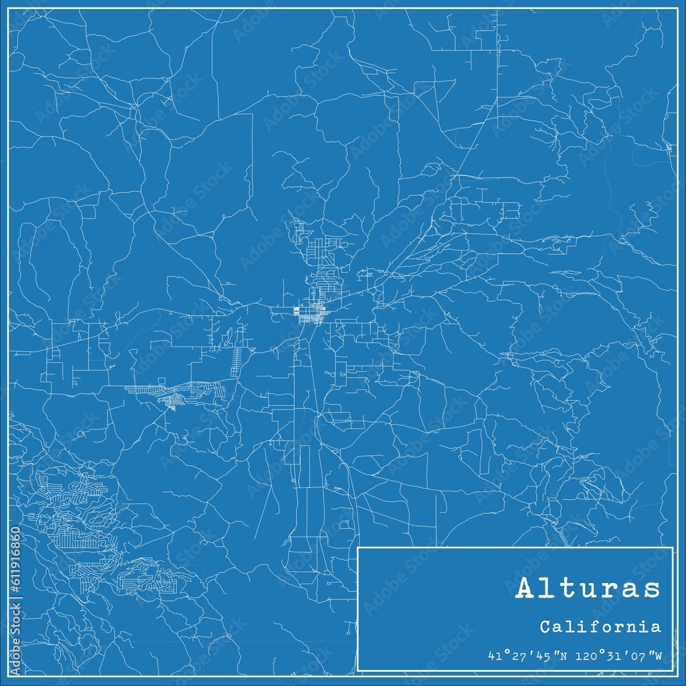 Blueprint US city map of Alturas, California.
