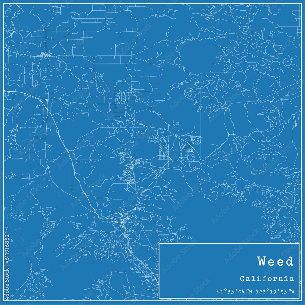 Blueprint US city map of Weed, California.