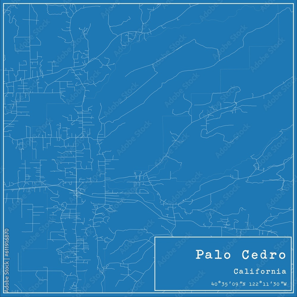 Blueprint US city map of Palo Cedro, California.