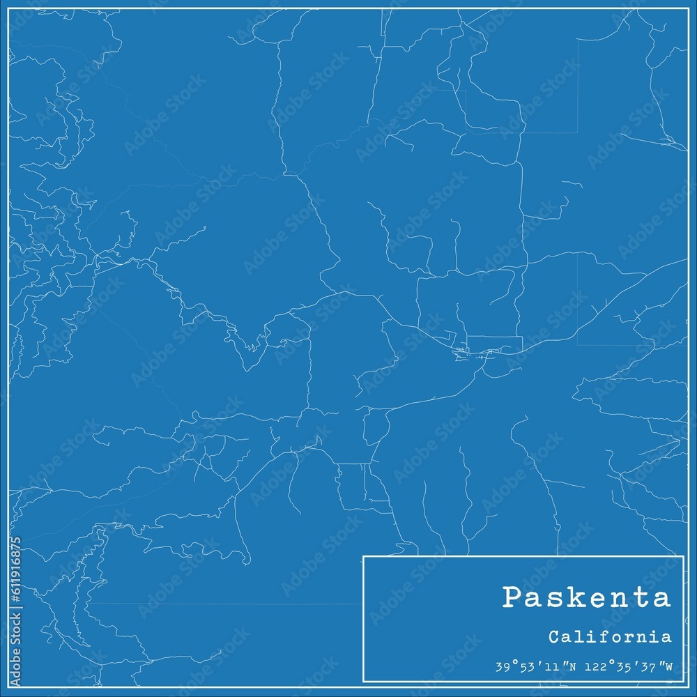 Blueprint US city map of Paskenta, California.