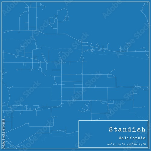 Blueprint US city map of Standish, California.
