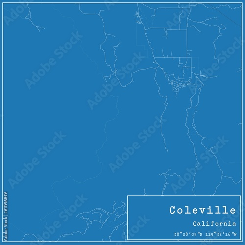Blueprint US city map of Coleville, California. photo