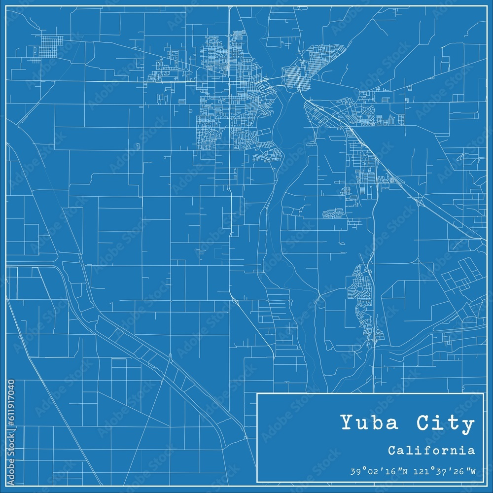 Blueprint US city map of Yuba City, California. - obrazy, fototapety, plakaty 