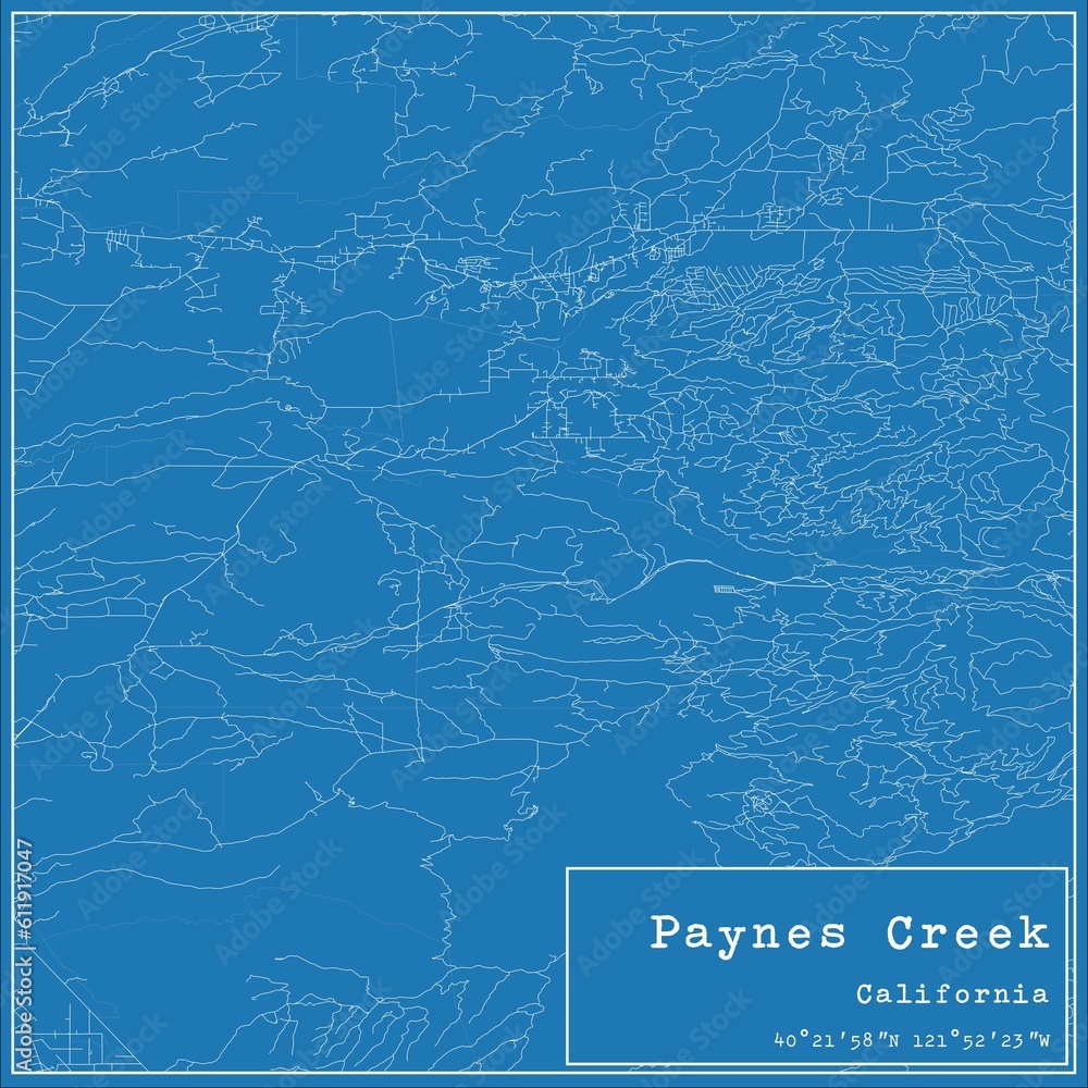 Blueprint US city map of Paynes Creek, California. - obrazy, fototapety, plakaty 