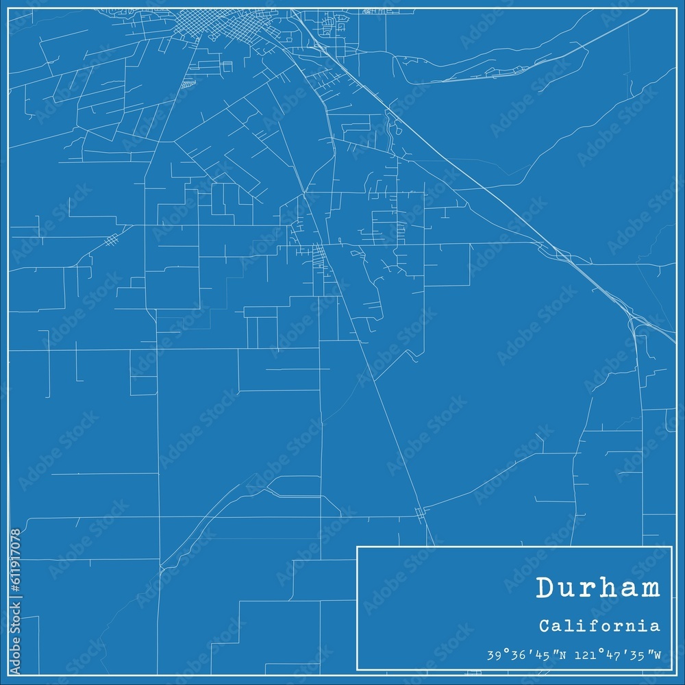 Blueprint US city map of Durham, California.