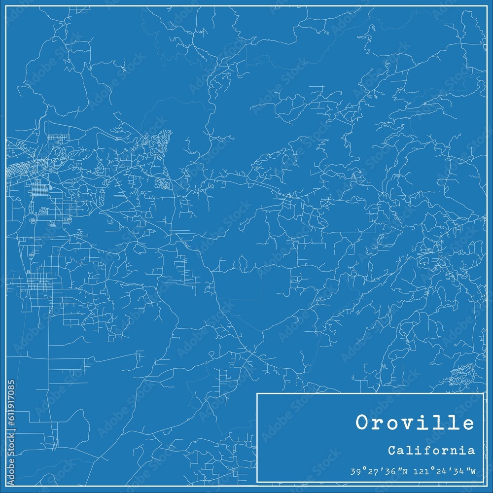 Fototapeta premium Blueprint US city map of Oroville, California.