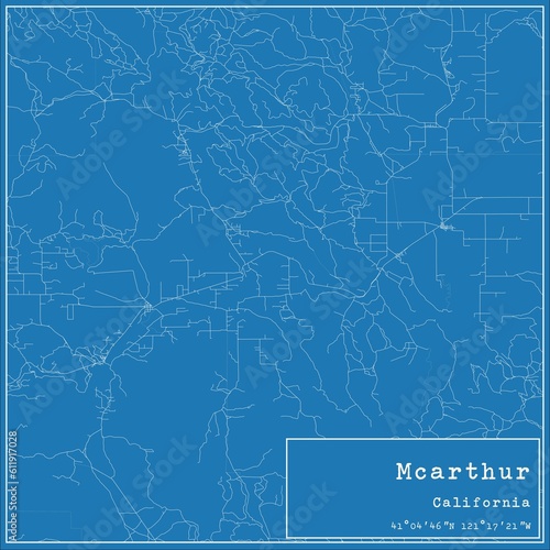 Blueprint US city map of Mcarthur, California.