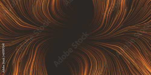 Orange and Brown Moving, Flowing Stream of Particles in Curving, Wavy Lines - Digitally Generated Futuristic Abstract 3D Geometric Striped Background Design, Generative Art in Editable Vector Format
