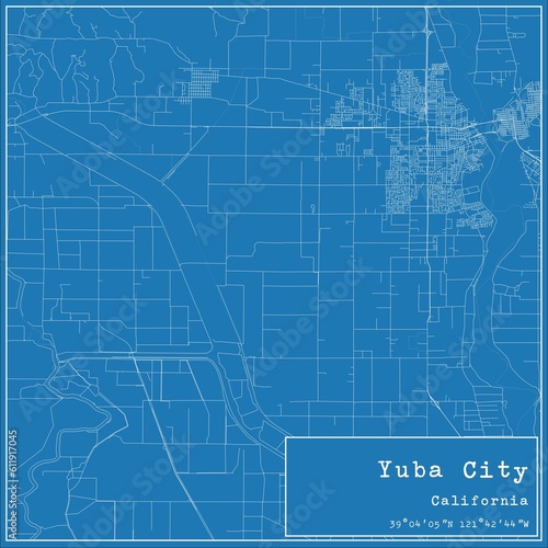 Blueprint US city map of Yuba City, California. photo