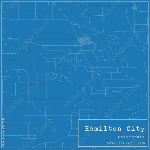 Blueprint US city map of Hamilton City, California. photo