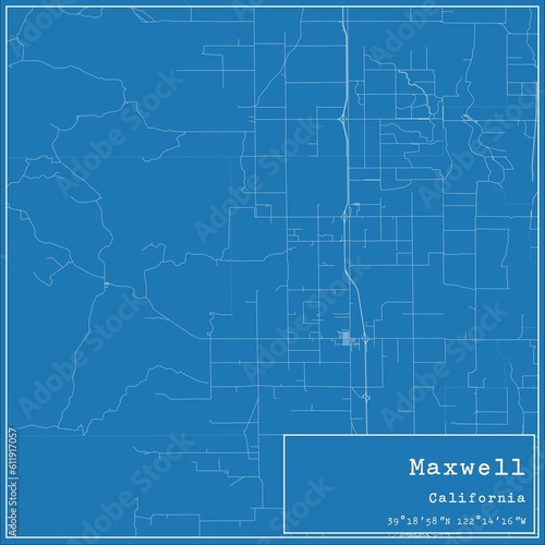 Blueprint US city map of Maxwell, California.