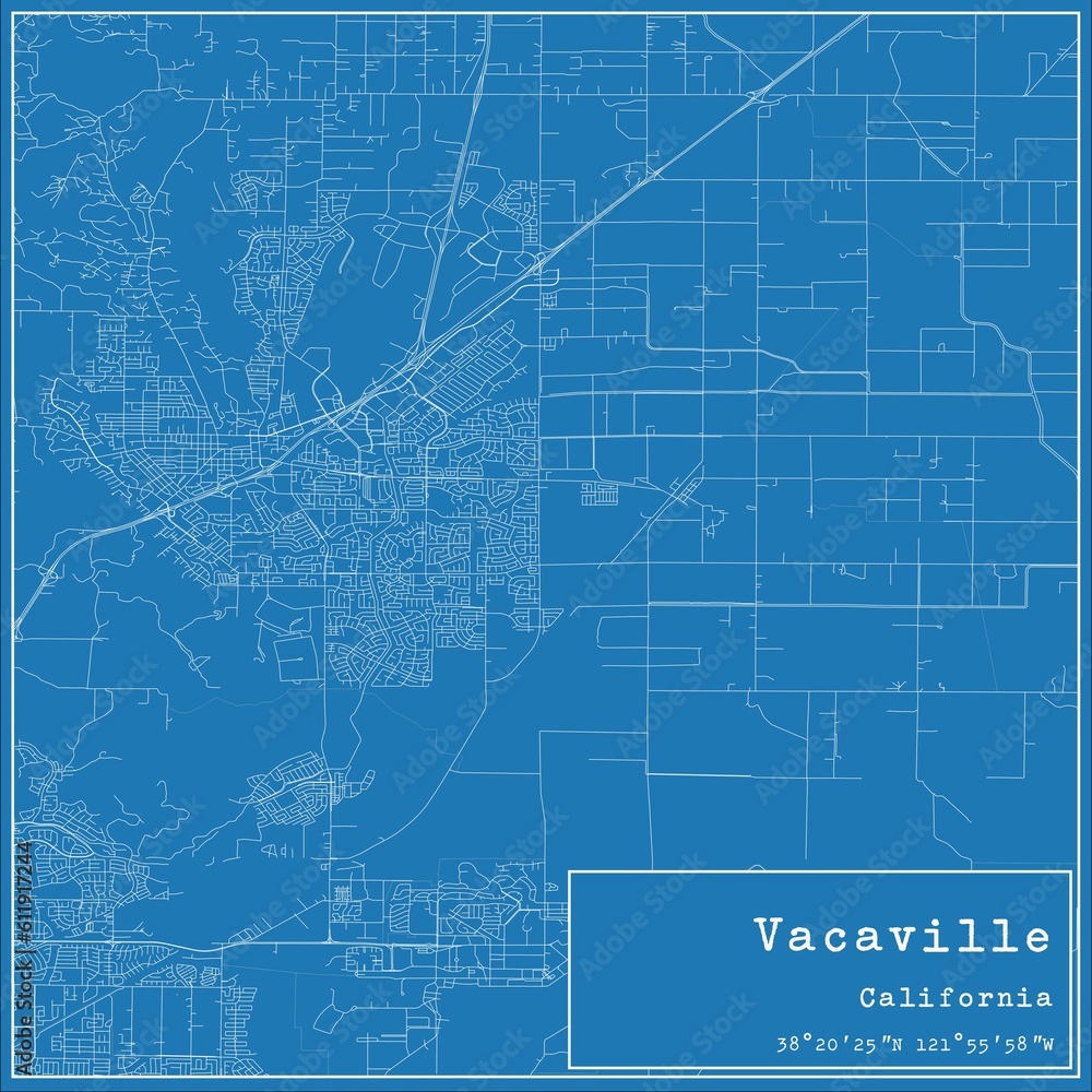 Blueprint US city map of Vacaville, California.