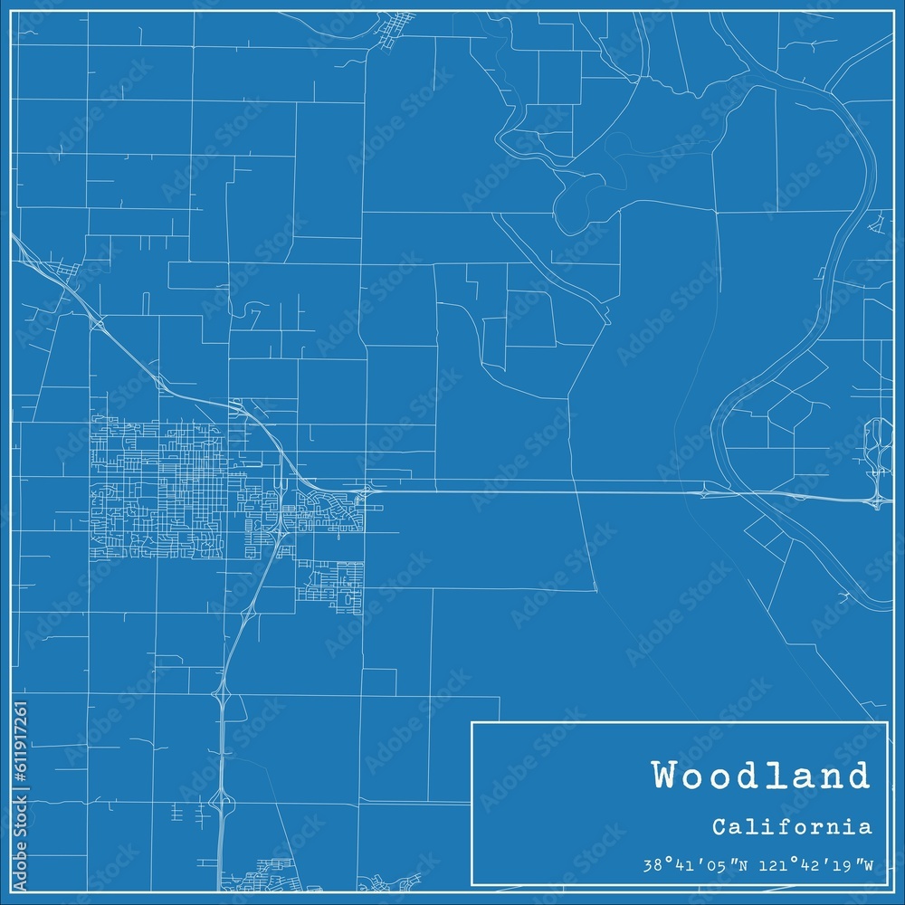 Blueprint US city map of Woodland, California. Blueprint US city map of Woodland, California.