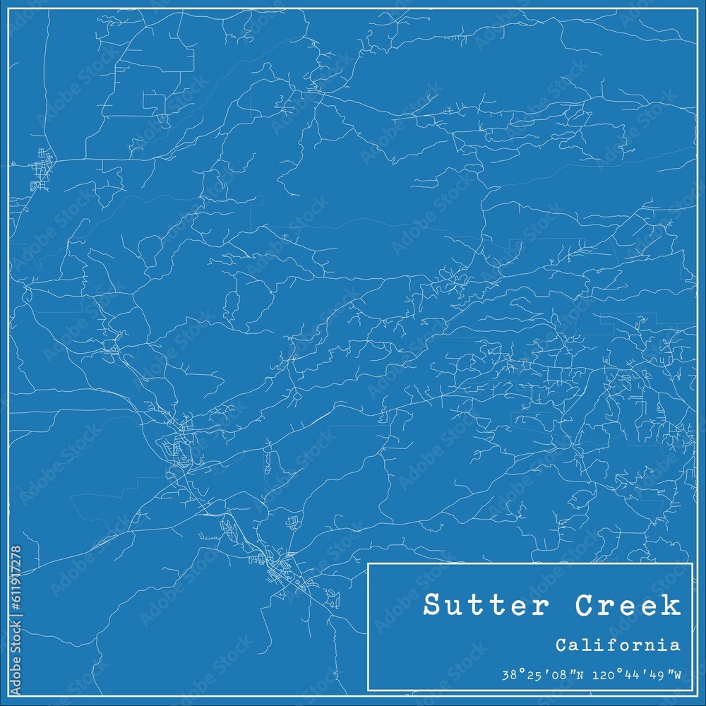 Blueprint US city map of Sutter Creek, California.