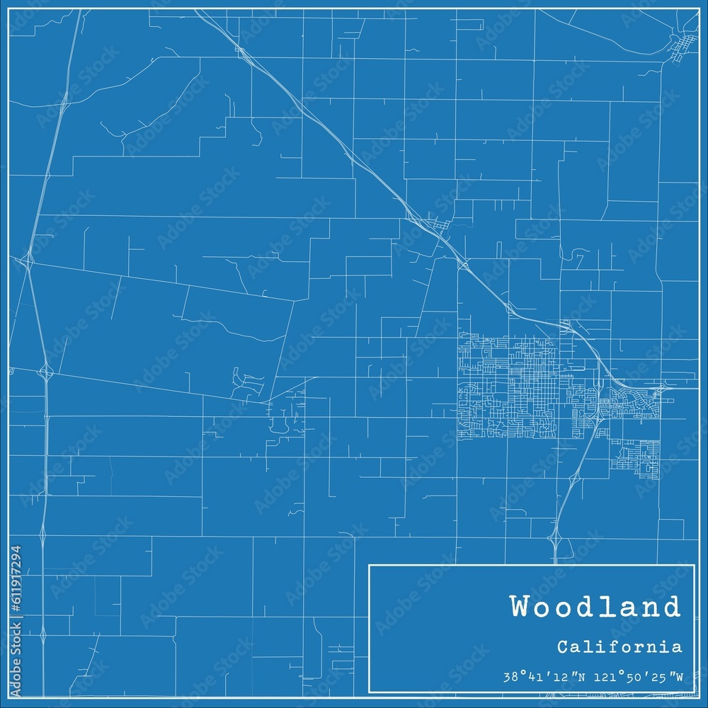 Blueprint US city map of Woodland, California. Blueprint US city map of Woodland, California.