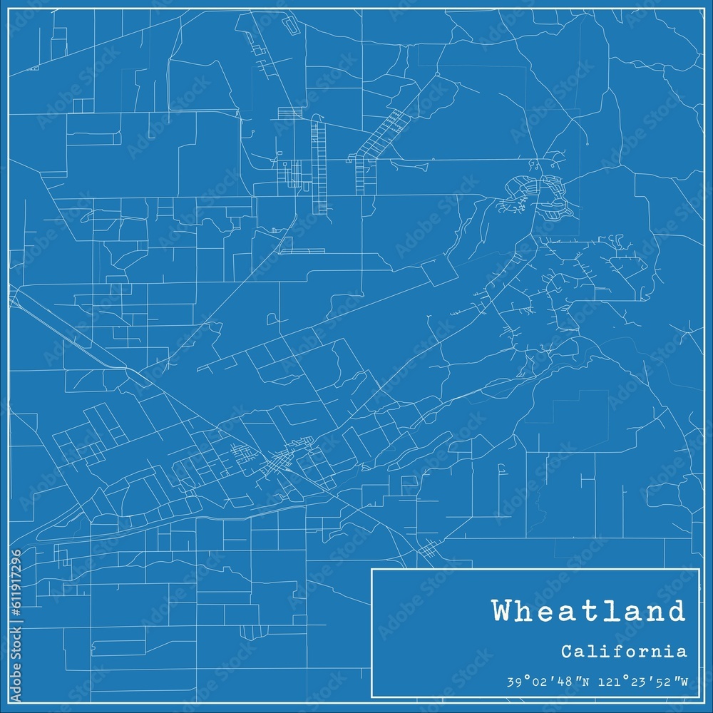Blueprint US city map of Wheatland, California.
