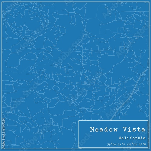 Blueprint US city map of Meadow Vista  California.