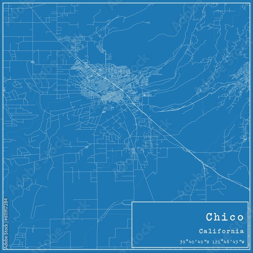 Blueprint US city map of Chico, California.
