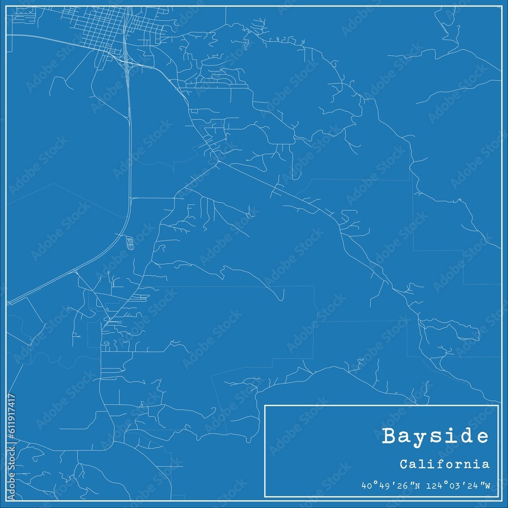 Blueprint US city map of Bayside, California.