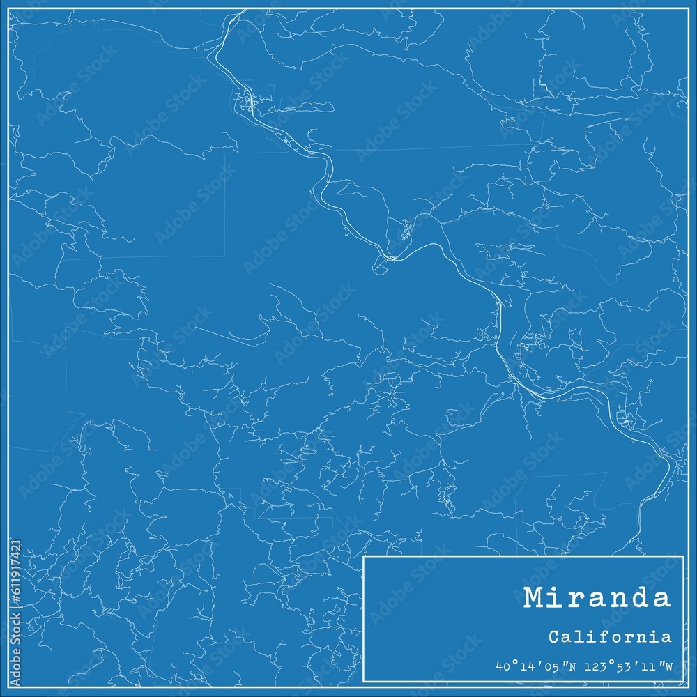 Blueprint US city map of Miranda, California.