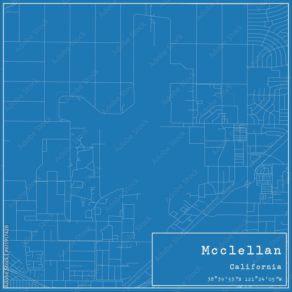 Blueprint US city map of Mcclellan, California.