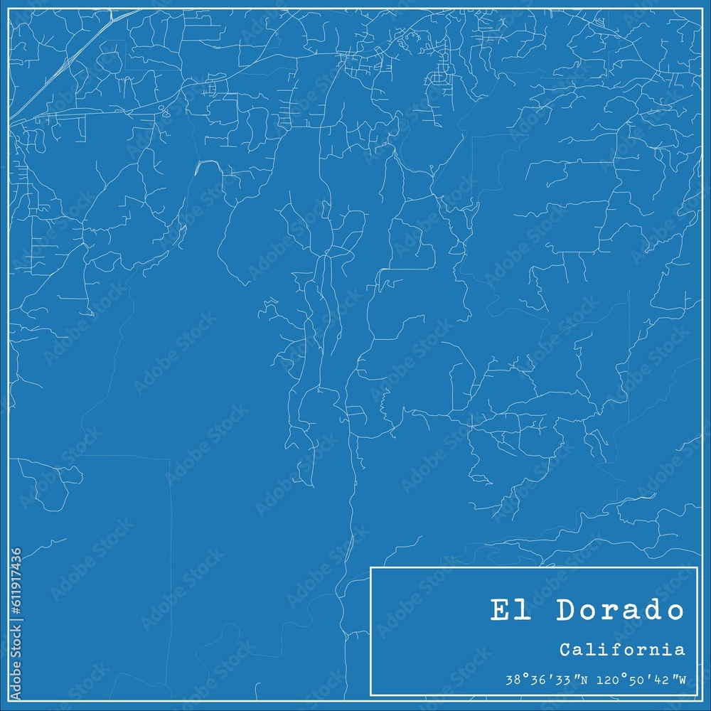 Blueprint US city map of El Dorado, California.