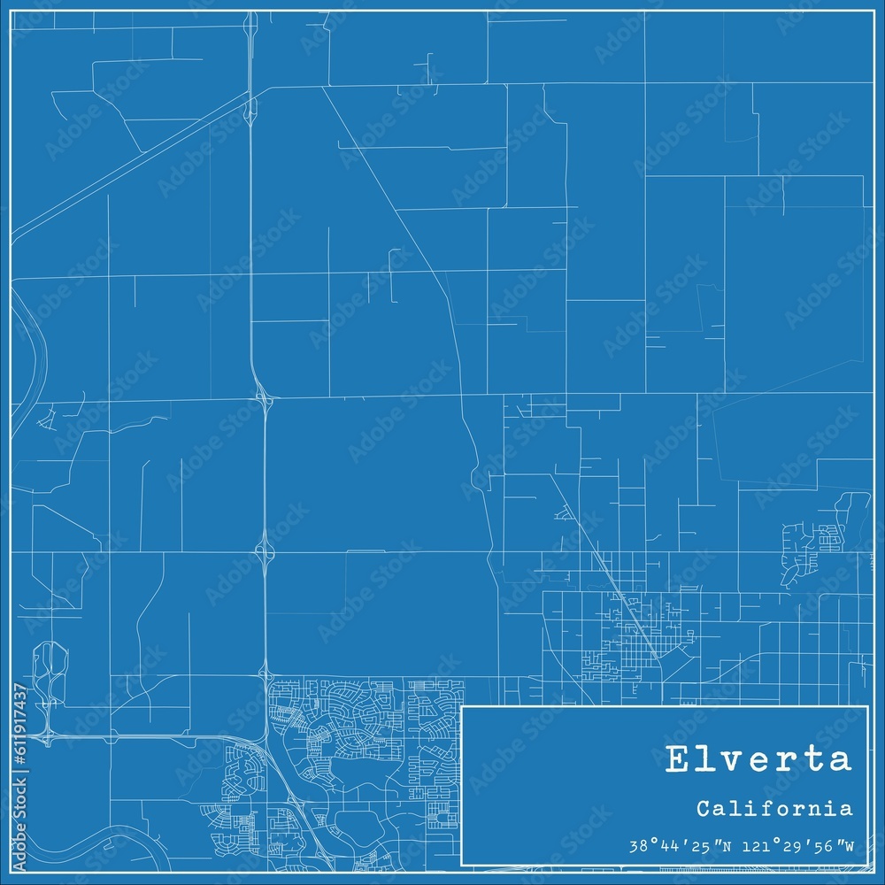 Blueprint US city map of Elverta, California.
