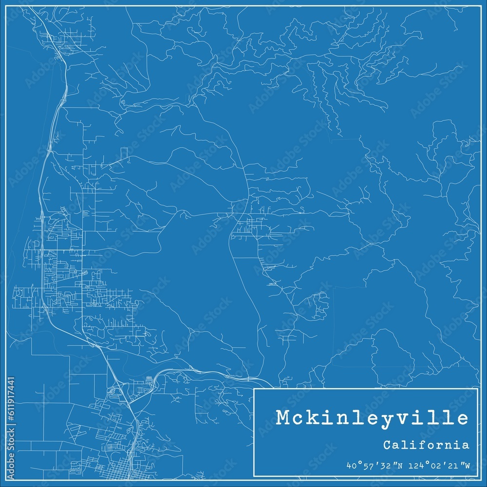 Blueprint US city map of Mckinleyville, California.