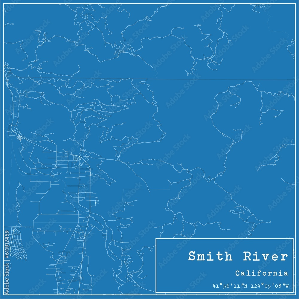 Blueprint US city map of Smith River, California.