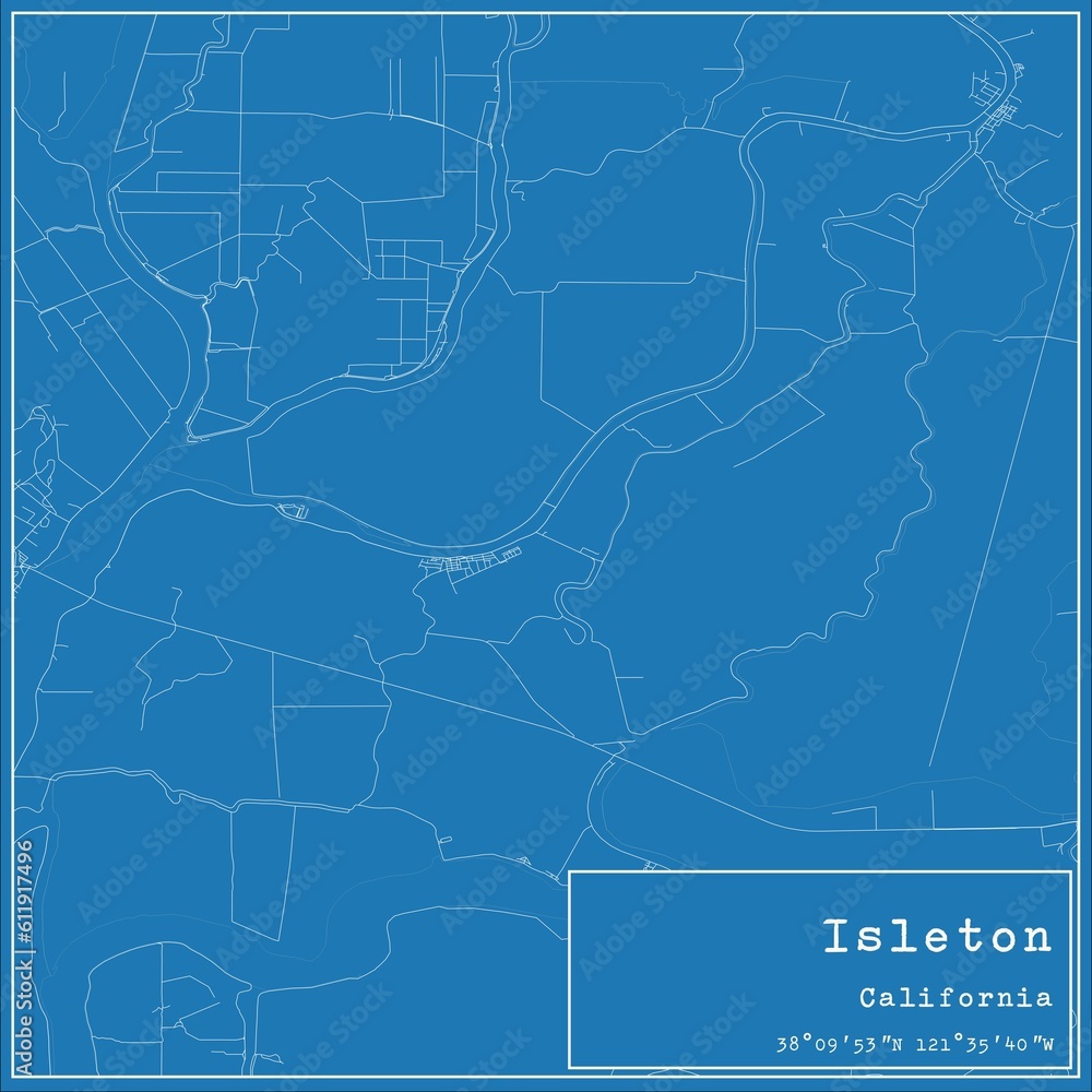 Blueprint US city map of Isleton, California.