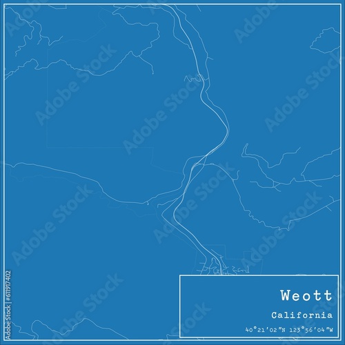 Blueprint US city map of Weott, California.