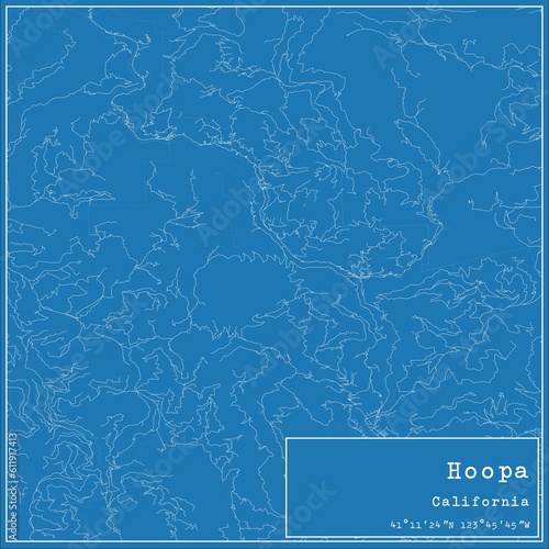 Blueprint US city map of Hoopa, California. photo