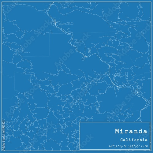 Blueprint US city map of Miranda, California.